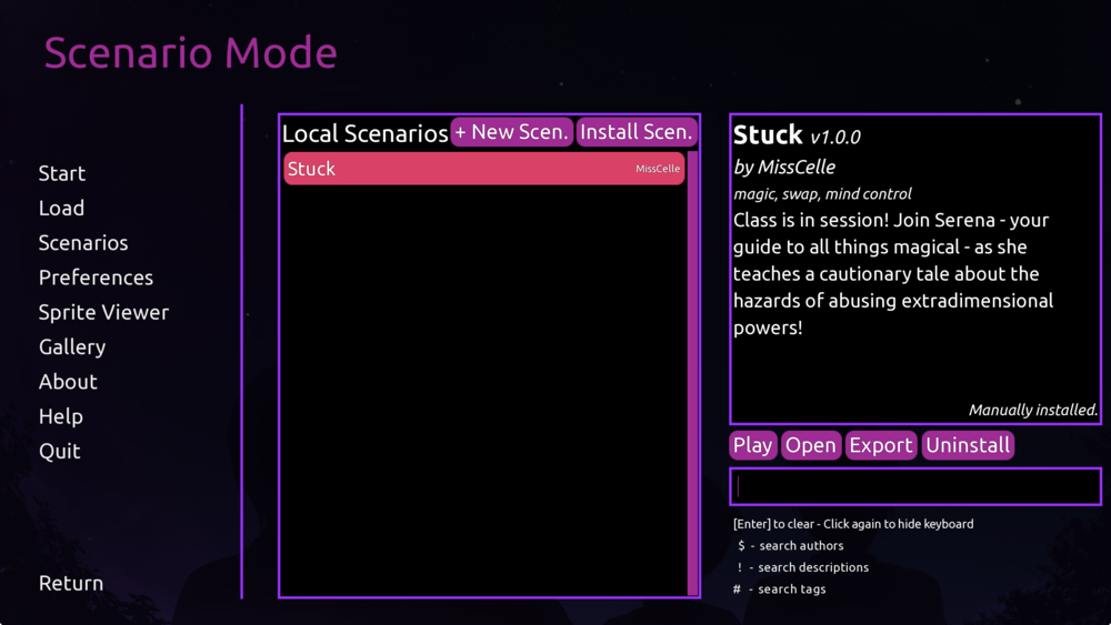 Main menu of Scenario Mode